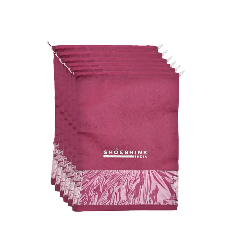 SHOESHINE Shoe Bags (Pack of 12) Travel Shoe Pouch - Pink
