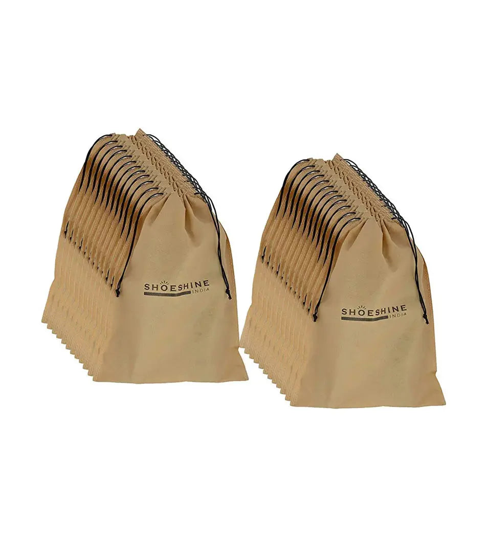 SHOESHINE Shoe Bag (Pack of 12) Shoe Storage bag for home & travel - Brown & Beige