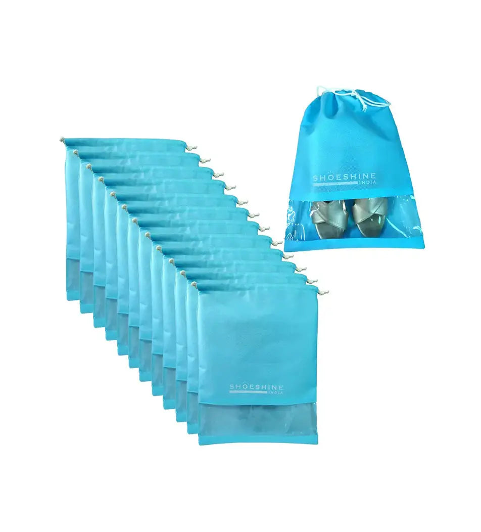 SHOESHINE Shoe Bags (Pack of 18) Travel Shoe Pouch - Sky Blue