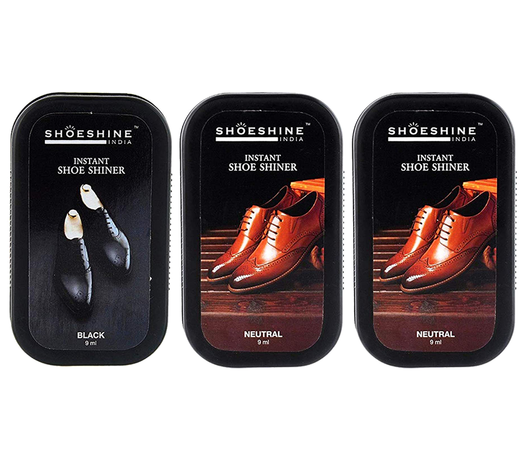 SHOESHINE shoe shiner 2 Black + 1 Neutral (Pack of 3) - instant shoe shine sponge