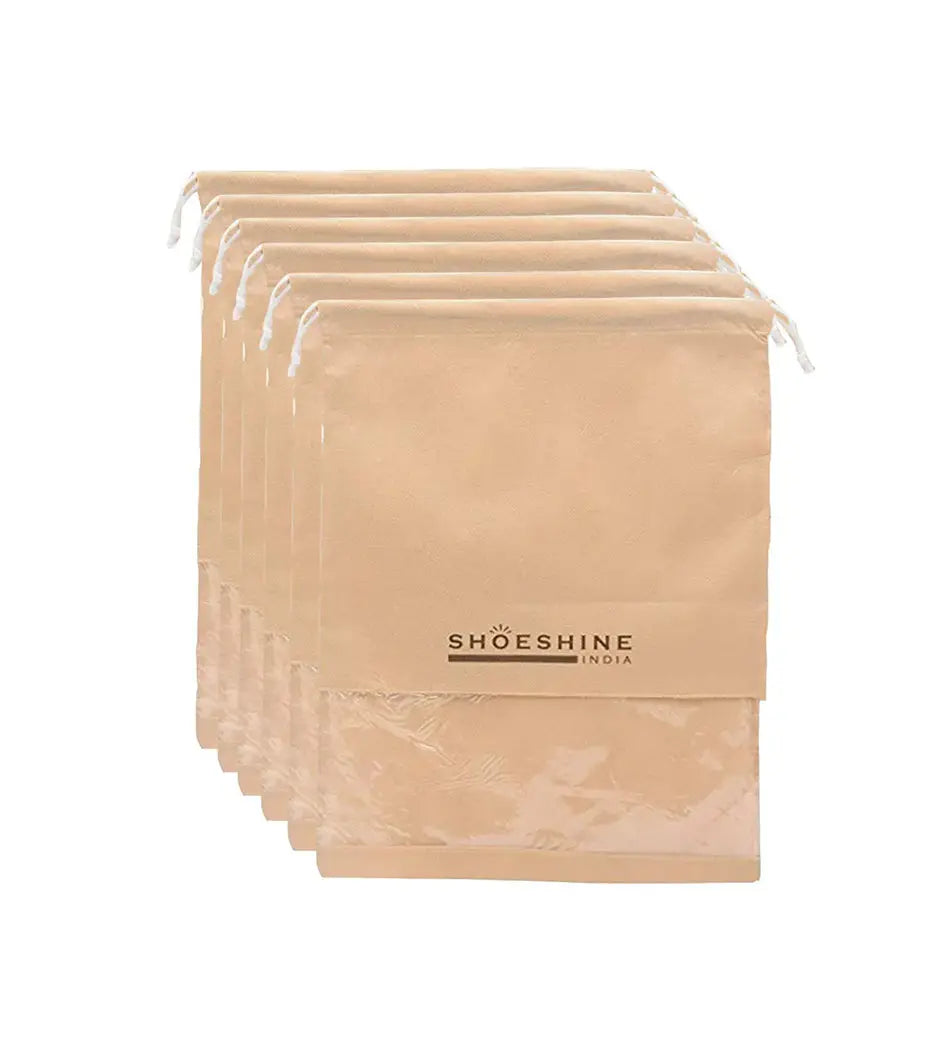 SHOESHINE Shoe Bags (Pack of 12) Travel Shoe Pouch - Beige with White Dori