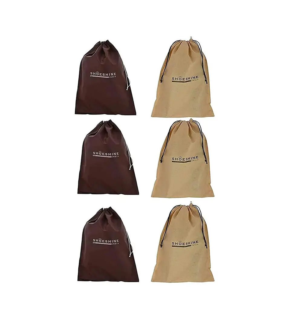 SHOESHINE Shoe Bag (Pack of 12) Shoe Storage bag for home & travel - Black & Beige