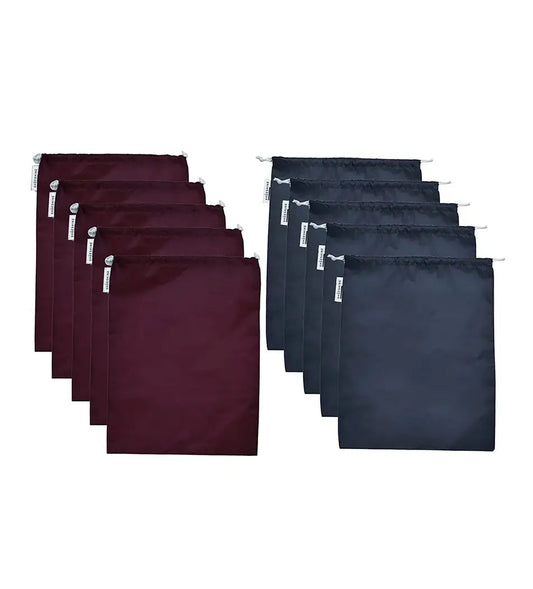 SHOESHINE Shoe Bag (Pack of 10) Water Resistant and Dust Proof Shoe Storage Bag - Grey & Maroon