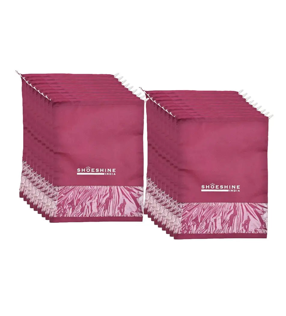 SHOESHINE Shoe Bags (Pack of 18) Travel Shoe Pouch - Pink