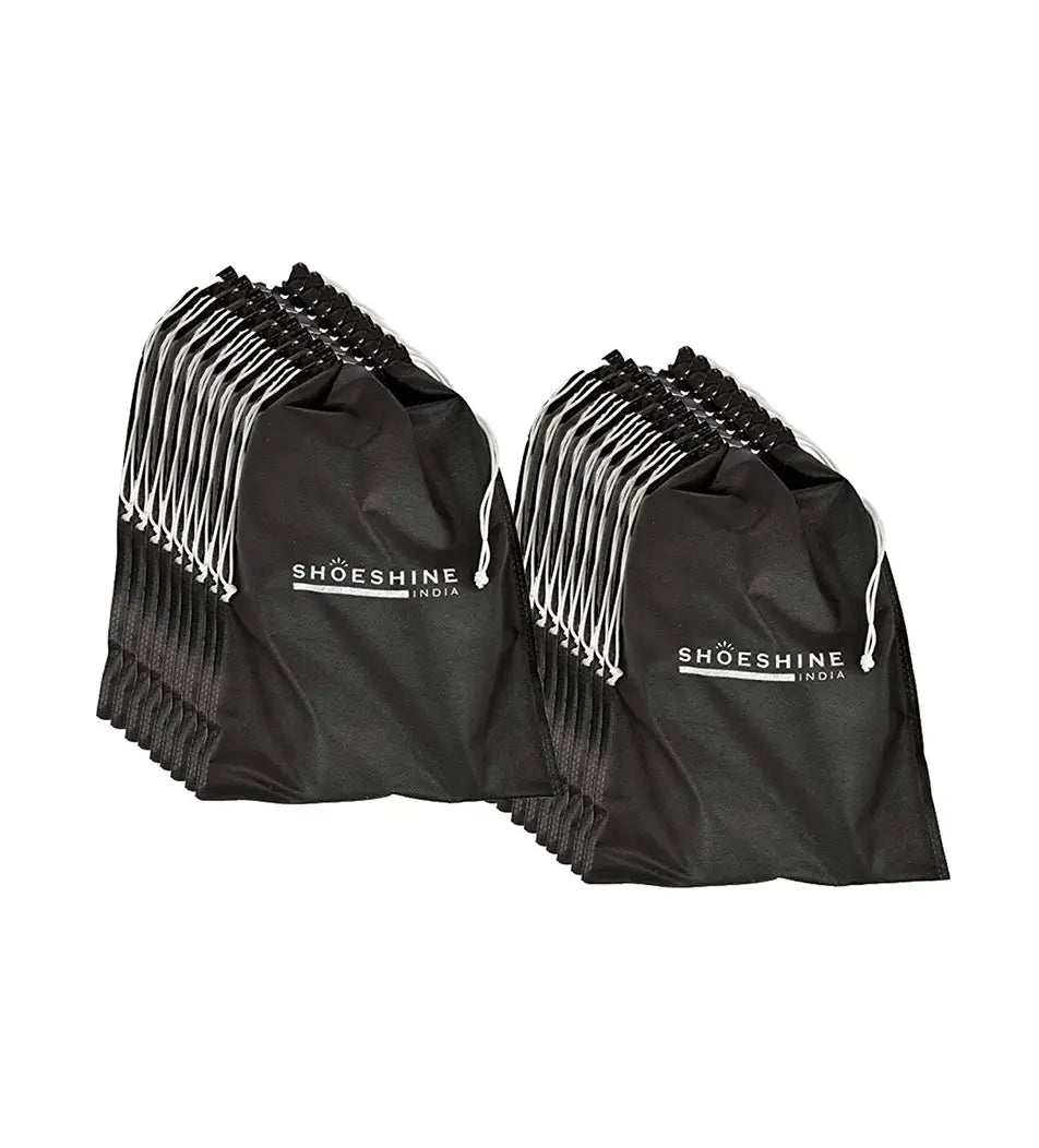 SHOESHINE Shoe Bag (Pack of 12) Shoe Storage bag for home & travel - Black & Beige