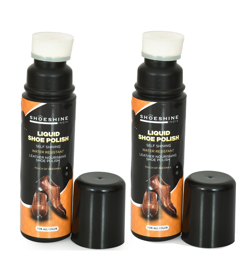 SHOESHINE Liquid shoe polish - Black (Pack of 2)- sponge top for leather boots, formal and dress shoes